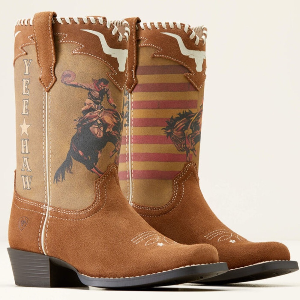Ariat Kids Brown Western Boots with Cowboy Print
